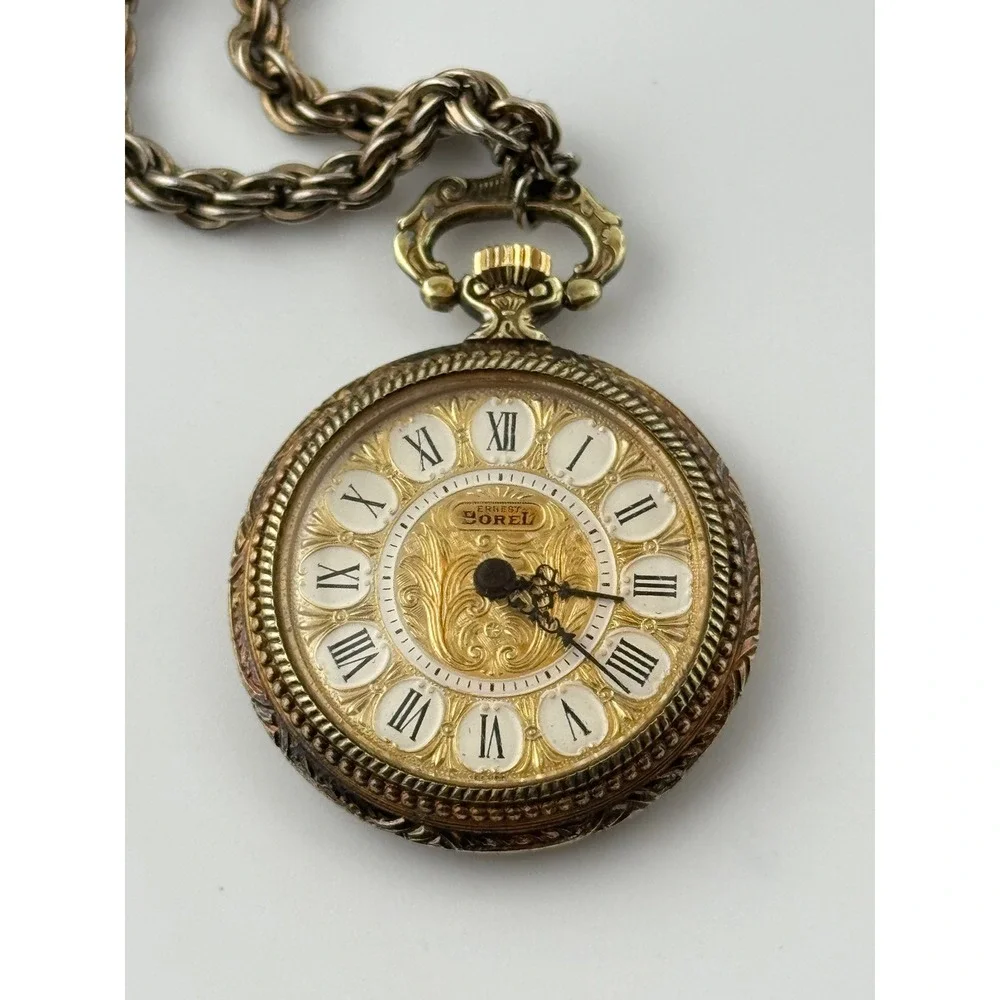 Ernest Borel Synchron 31 Swiss 17 Jewel Mechanical Pendant Watch 32mm Vintage